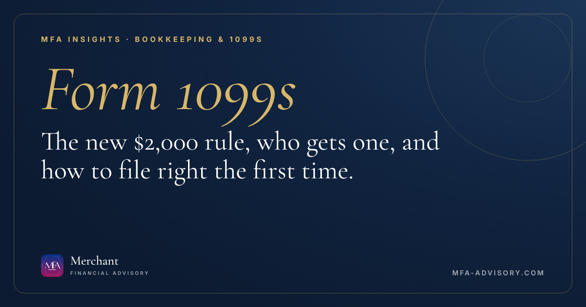 Flowchart: four questions to decide whether you need to issue a Form 1099 for 2026 payments, plus thresholds and 2027 deadlines